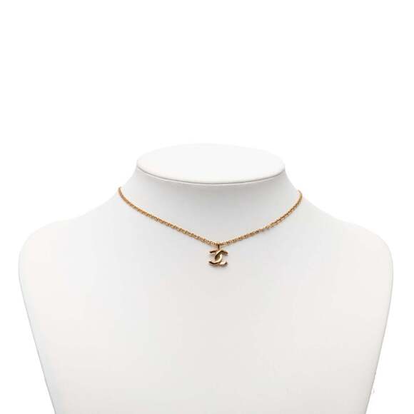 CHANEL Authentic Gold Logo Necklace